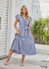 Vestido midi bohemio de encaje con escote en V y mangas voladoras Mia